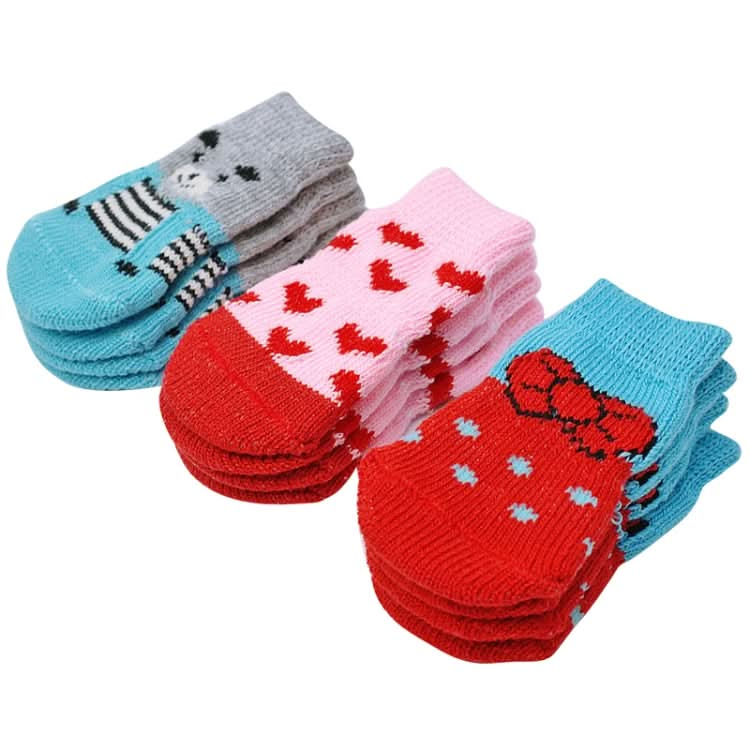 4pcs /Set  Pet Dog Puppy Cat Shoes Slippers Non-Slip Socks Pet Cute Indoor for Small Dogs Cats Snow Boots Socks, Size:S(Red)-Reluova