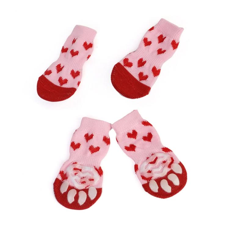 4pcs /Set  Pet Dog Puppy Cat Shoes Slippers Non-Slip Socks Pet Cute Indoor for Small Dogs Cats Snow Boots Socks, Size:M(Light Red)-Reluova