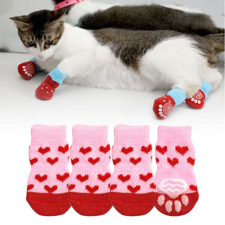 4pcs /Set  Pet Dog Puppy Cat Shoes Slippers Non-Slip Socks Pet Cute Indoor for Small Dogs Cats Snow Boots Socks, Size:M(Light Red)-Reluova