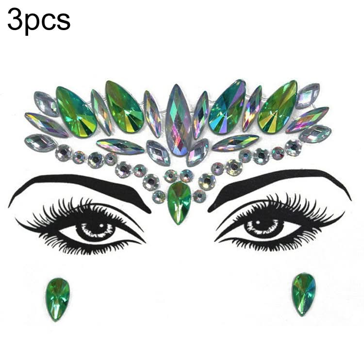 3 PCS  Forehead Green Masquerade Makeup Acrylic Face Sticker, Series 1-Reluova