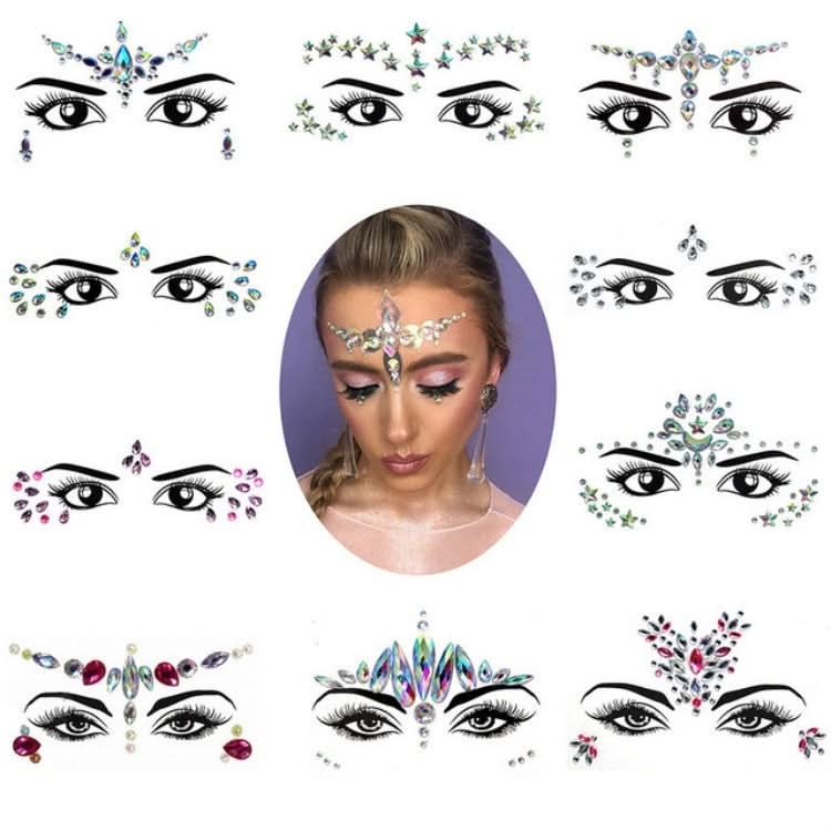 3 PCS  Forehead Green Masquerade Makeup Acrylic Face Sticker, Series 3-Reluova