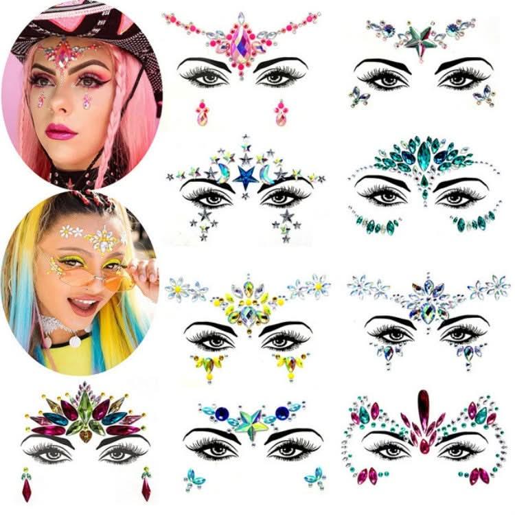 3 PCS  Forehead Green Masquerade Makeup Acrylic Face Sticker, Series 3-Reluova