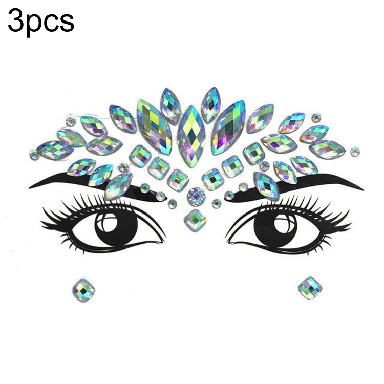 3 PCS  Forehead Green Masquerade Makeup Acrylic Face Sticker, Series 2