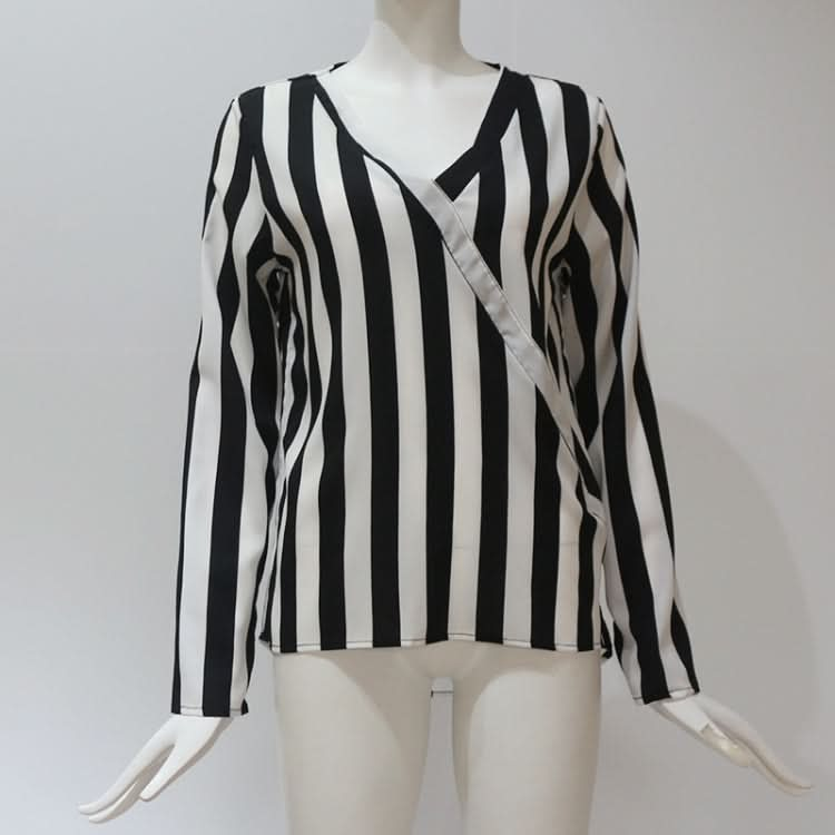 Women Striped Shirt Long Sleeve V-neck Shirts Casual Tops Blouse Reluova