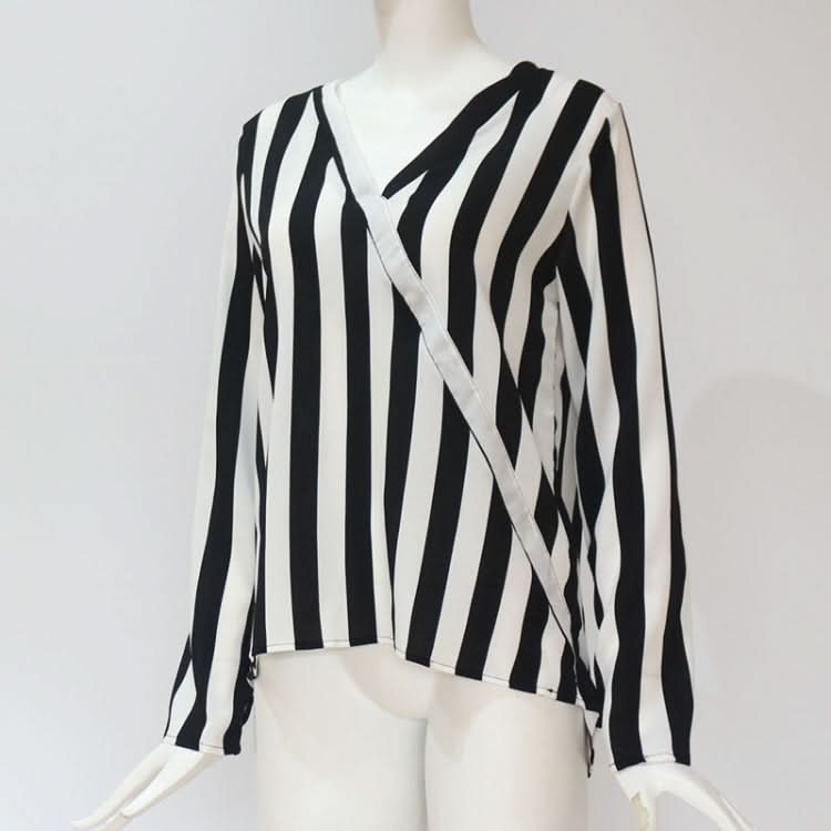 Women Striped Shirt Long Sleeve V-neck Shirts Casual Tops Blouse Reluova