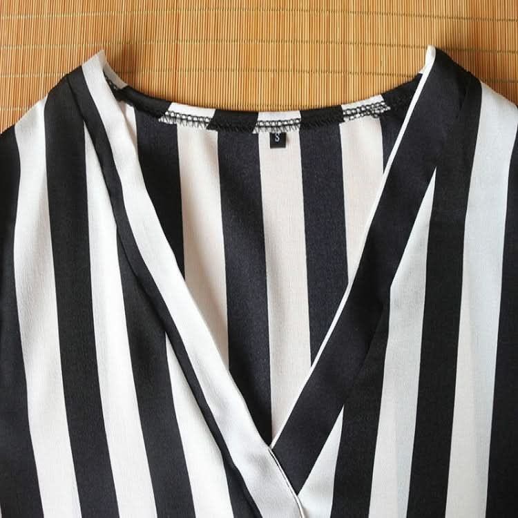 Women Striped Shirt Long Sleeve V-neck Shirts Casual Tops Blouse