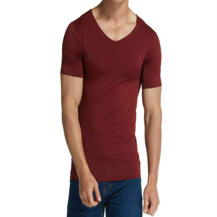 Men Ice Silk Quick Dry T-shirt Short Sleeve V Neck Solid Color Seamless Breathable Top Reluova