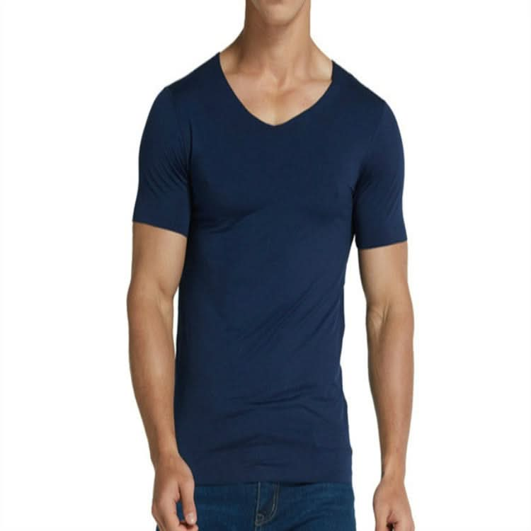 Men Ice Silk Quick Dry T-shirt Short Sleeve V Neck Solid Color Seamless Breathable Top Reluova