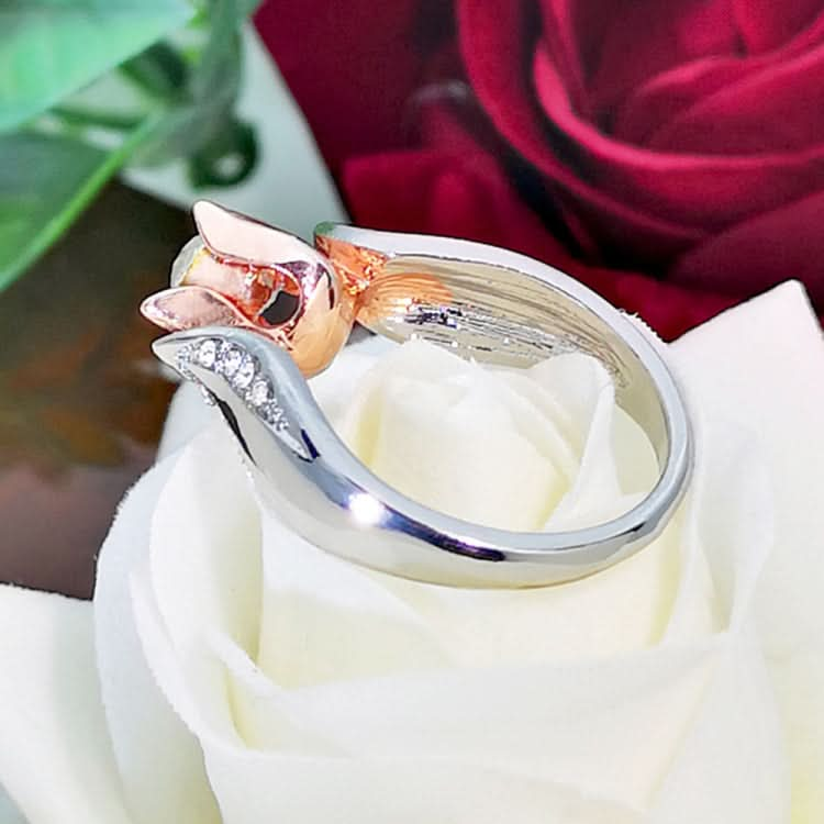 Rose Flower with Diamond Wedding Ring for Women Reluova