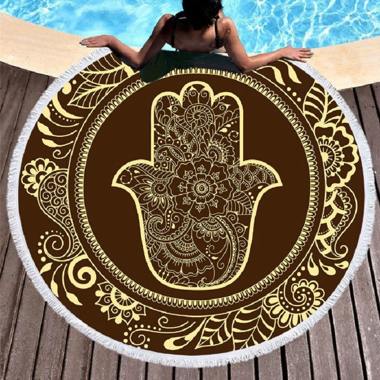 Vintage Round Printed Beach Towel Microfiber Swimming Pool Quick-Drying Cushion