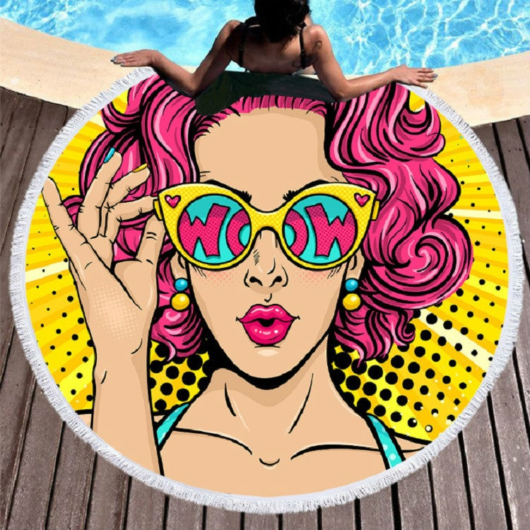 Vintage Round Printed Beach Towel Microfiber Swimming Pool Quick-Drying Cushion