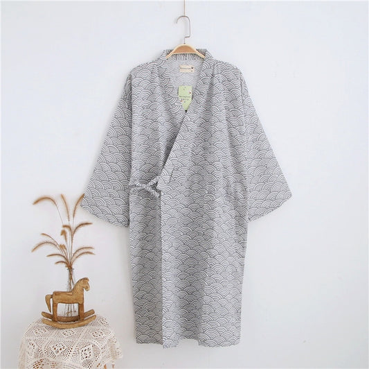 Man Pure Cotton Double-deck Bathrobe Kimono Pajamas Home Wear Reluova