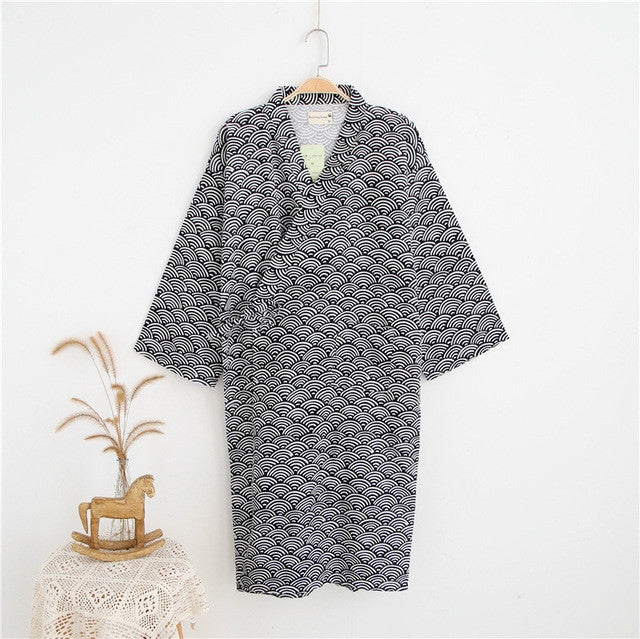 Man Pure Cotton Double-deck Bathrobe Kimono Pajamas Home Wear Reluova