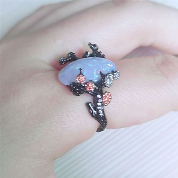 Woman Vintage Black Gold Color Ring White Fire Opal Flower Rings Reluova