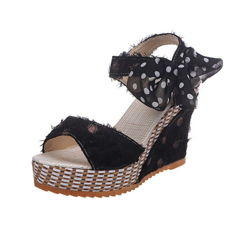 Women Sandals Dot Bowknot Platform Wedge Shoes