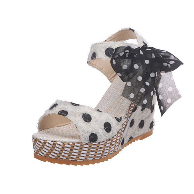 Women Sandals Dot Bowknot Platform Wedge Shoes Reluova