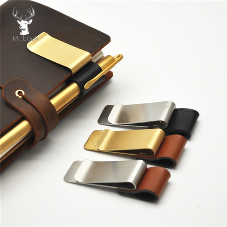 Metal Leather Pen Holder Stainless Steel Pencil Clip Notebook Pen Holder My Store