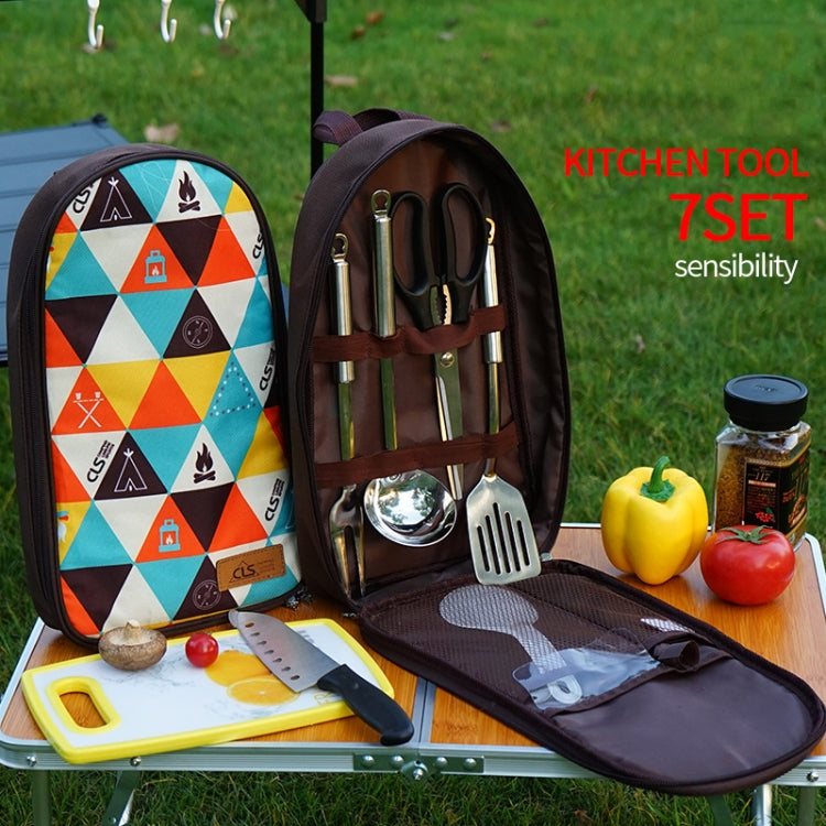 CLS 7-In-1 Outdoor 201 Stainless Steel Cookware Set Picnic Kitchenware Portable Handbag Picnic Bag Reluova