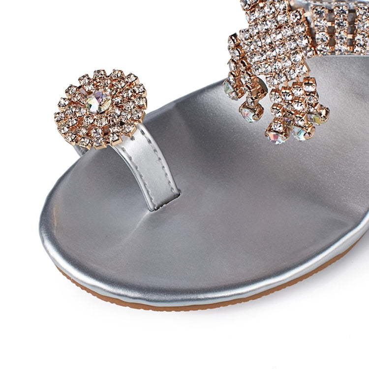 Open Toe Chunky Heel Sandals Crystal Rhinestones Beach Flip Reluova