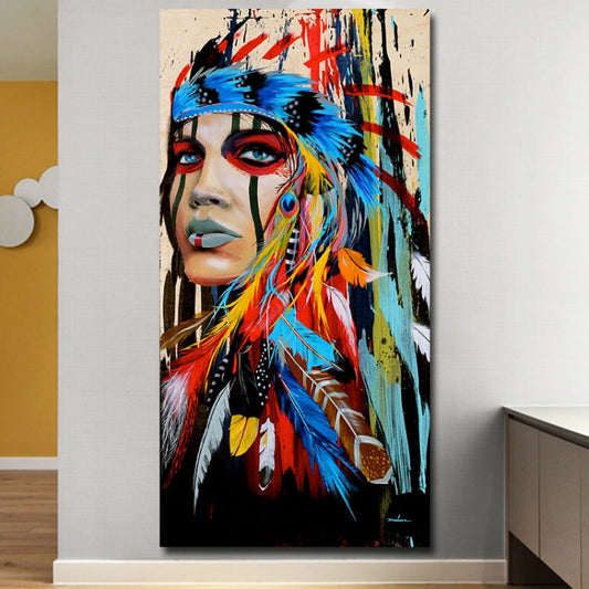 Modern Wall Art Prints Coloful Girl Feathered Women Canvas Painting For Living Room Home Decor