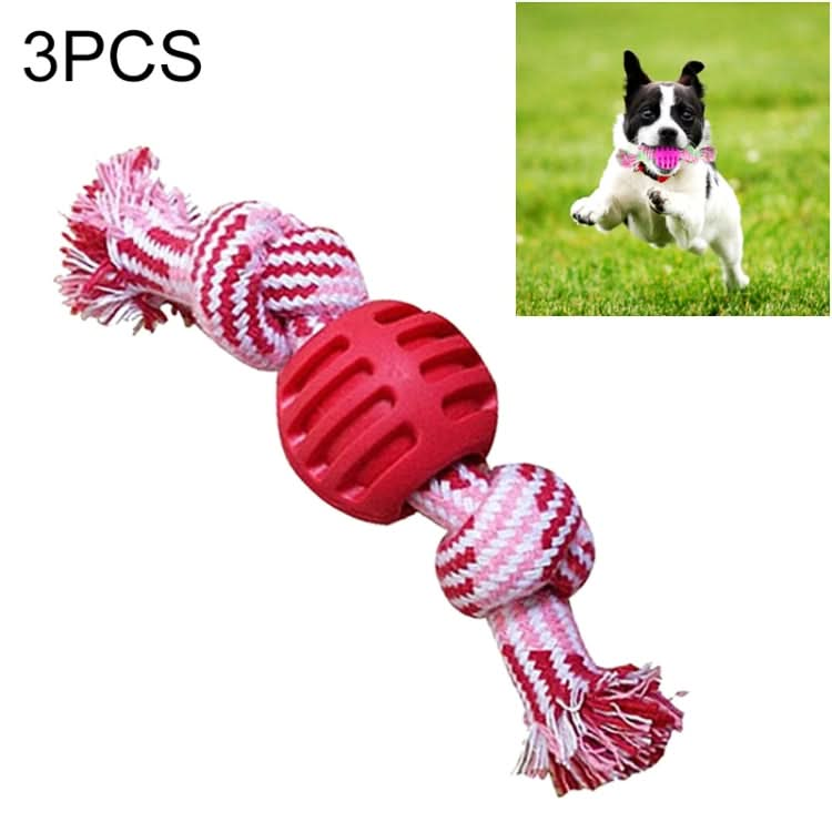 3 PCS Pet Dog Toys Chew Teeth Clean Outdoor Training Fun Playing Rope Ball(Red)-Reluova