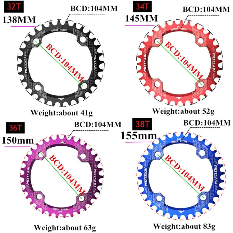 MOTSUV Round Narrow Wide Chainring MTB  Bicycle 104BCD Tooth Plate Parts, Series 1 Reluova