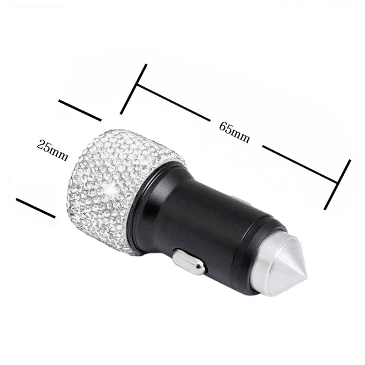 Diamond Car Dual USB Fast Charge Mobile Phone Safety Hammer Charger