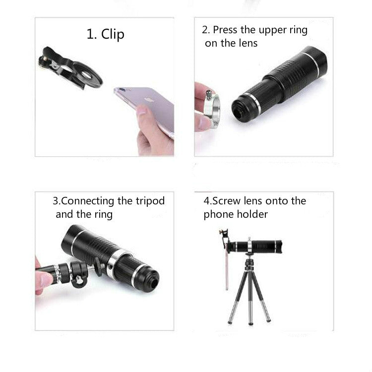 Bolanke Universal 20 Times Mobile Phone Telephoto Lens Monocular Live Broadcast HD 4K No Vignetting Lens Reluova