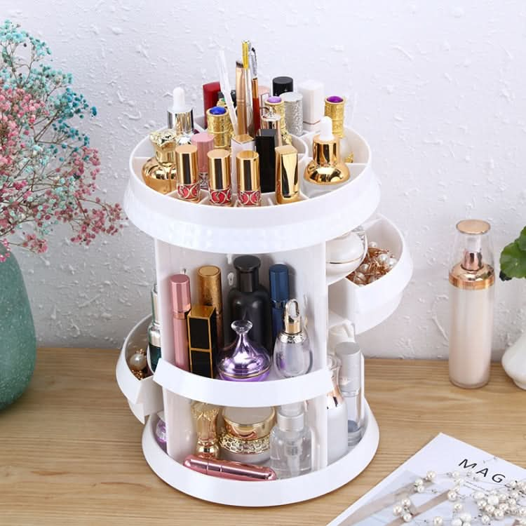 360 Degree Rotating Makeup Storage Box Diamond Shape Drawer Multilayer Dresser Desktop Shelf