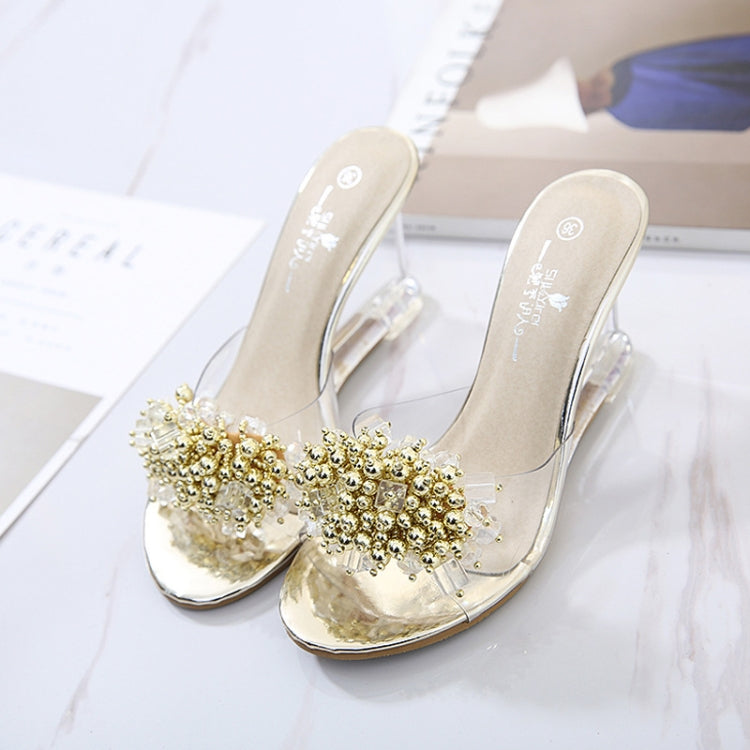 Woman Glass Rhinestone Wedge Heels