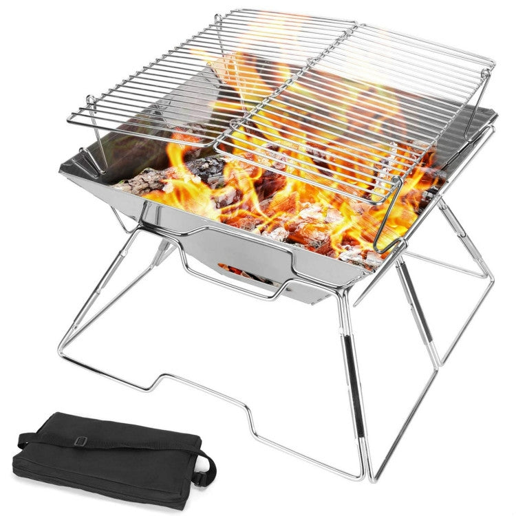 Liftable Barbecue Grill Camping Stainless Steel Folding Barbecue Grill Wood Charcoal Grill Reluova