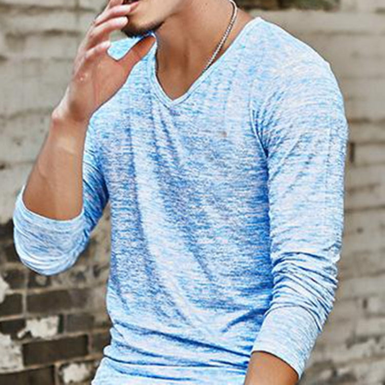 Slim Streetwear V-neck T Shirt Casual Fitness Tops Long Sleeve Pullover Shirt for Men Reluova