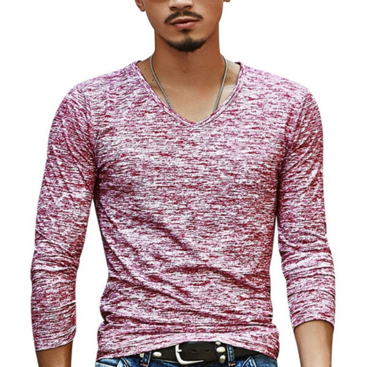 Slim Streetwear V-neck T Shirt Casual Fitness Tops Long Sleeve Pullover Shirt for Men Reluova