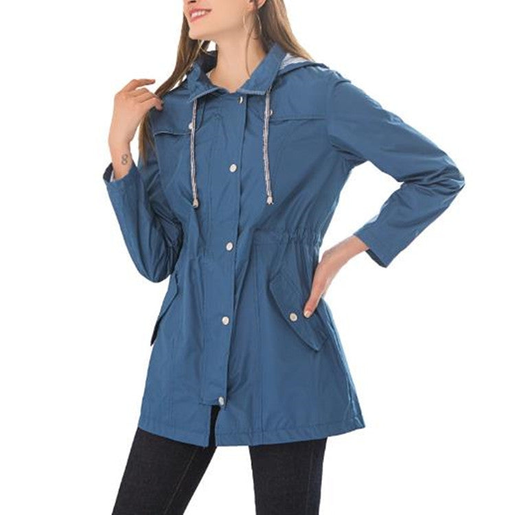 Casual  Women Waterproof Waist Hooded Long Coat