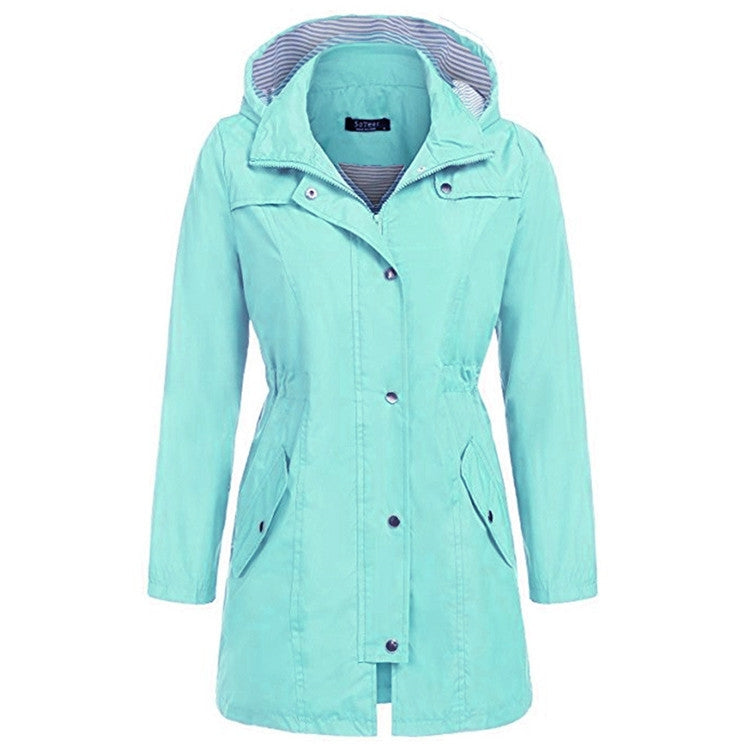 Casual  Women Waterproof Waist Hooded Long Coat