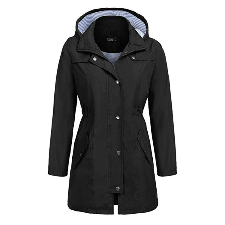 Casual  Women Waterproof Waist Hooded Long Coat Reluova