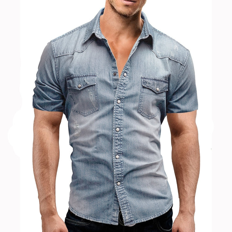 Cowboy Short Sleeve Shirt Leisure Fashion Daily Shirt for Men Reluova