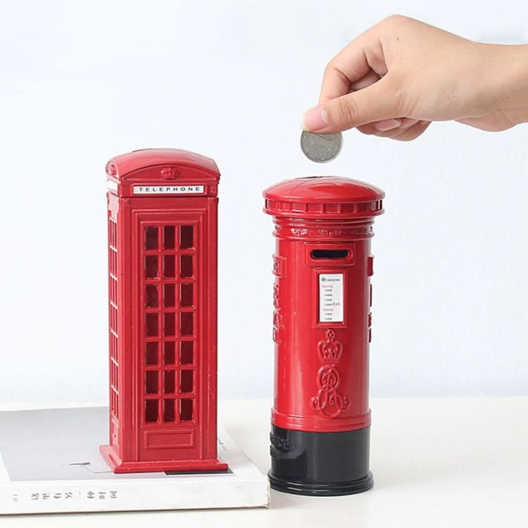 Retro Tin Alloy Telephone Booth Postbox Piggy Bank Decoration