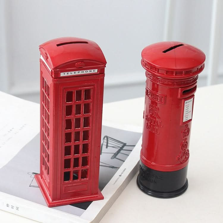 Retro Tin Alloy Telephone Booth Postbox Piggy Bank Decoration Reluova