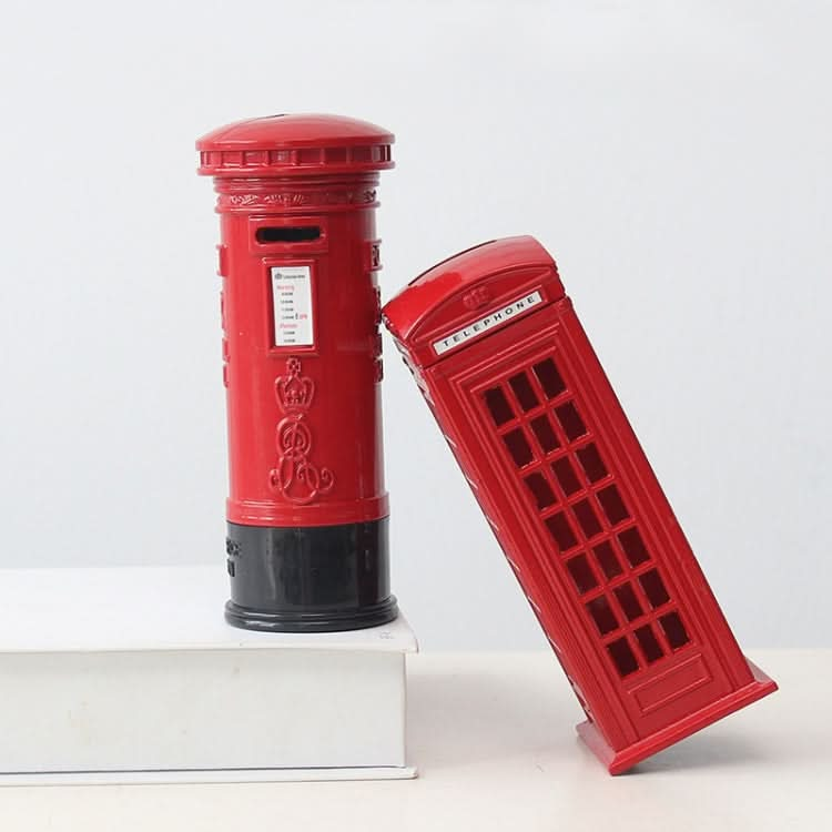 Retro Tin Alloy Telephone Booth Postbox Piggy Bank Decoration