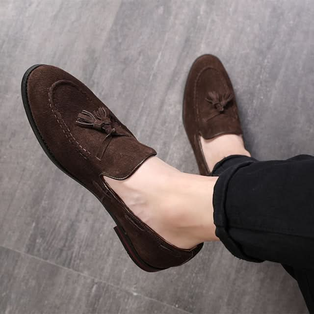 Men Leather Shoes Suede Tassels Slip-on Peas Shoes Reluova