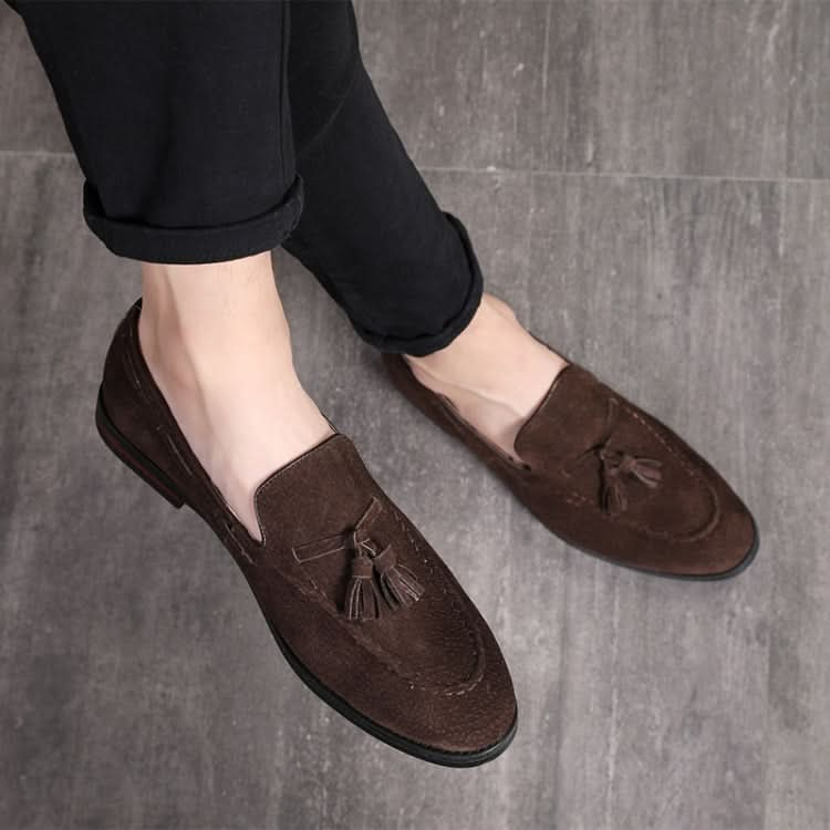 Men Leather Shoes Suede Tassels Slip-on Peas Shoes Reluova