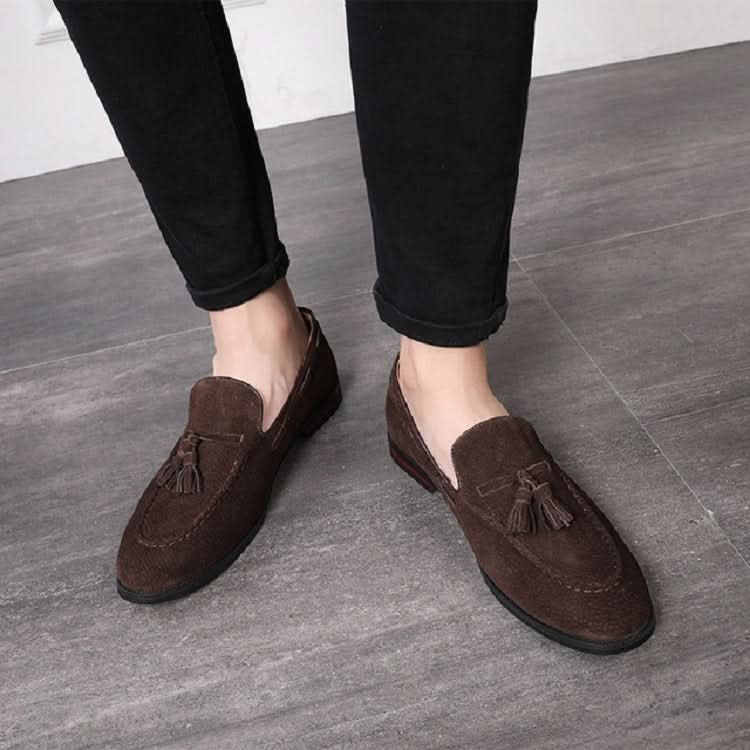 Men Leather Shoes Suede Tassels Slip-on Peas Shoes Reluova