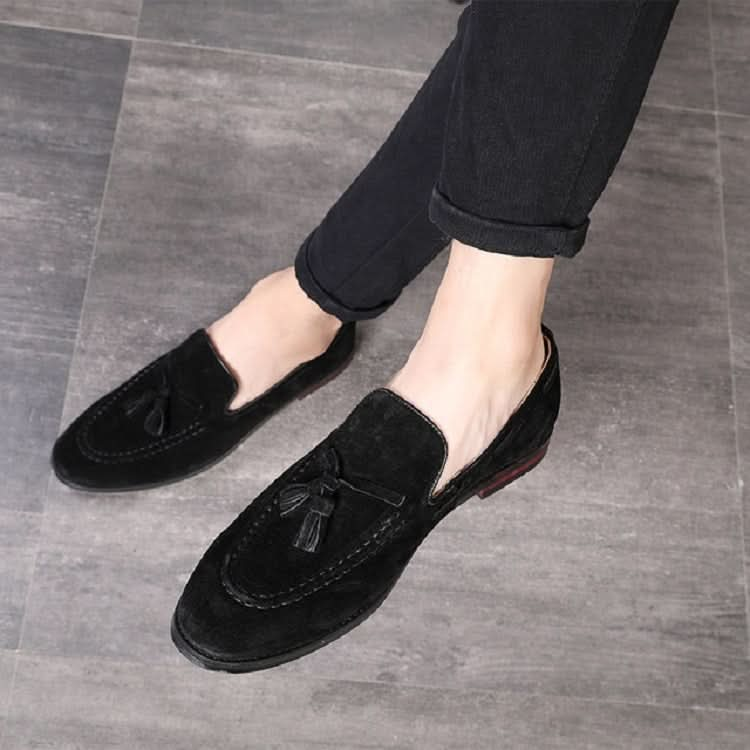 Men Leather Shoes Suede Tassels Slip-on Peas Shoes Reluova