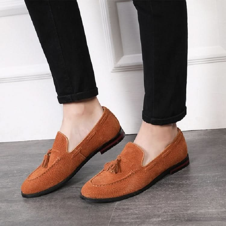 Men Leather Shoes Suede Tassels Slip-on Peas Shoes Reluova