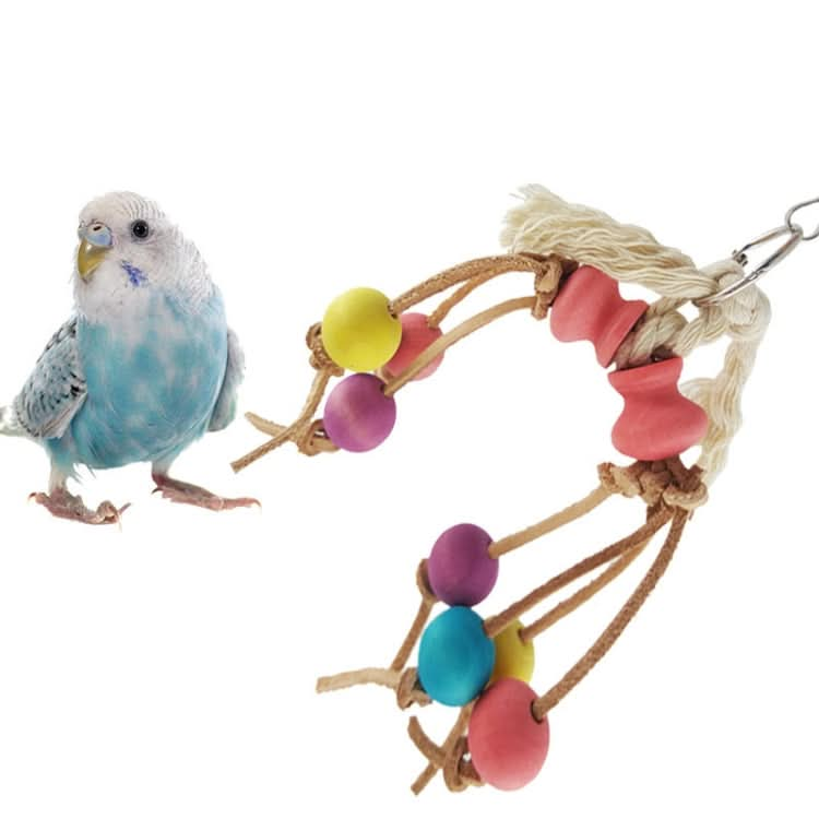 Creative Leather Rope Wooden Bead Parrot Bird Bite Toy - Reluova