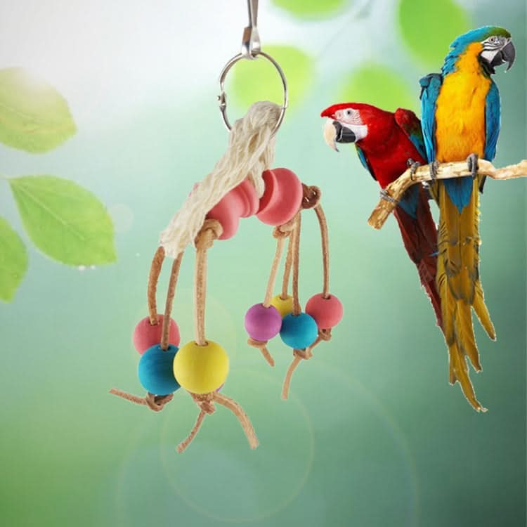 Creative Leather Rope Wooden Bead Parrot Bird Bite Toy - Reluova