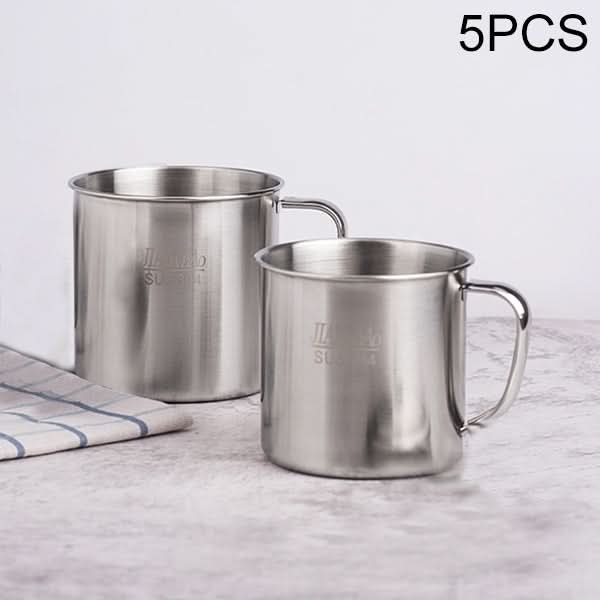 5 PCS Extra Thick 304 Stainless Steel Cup Children's Mouth Cup with Handle Cover Household adult Drinking Water Cup-Reluova