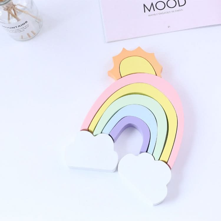 Wooden Rainbow Sun Clouds Piles of Music Blocks Children Room Decoration Photography Props Reluova