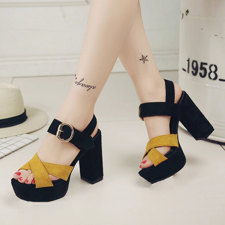 One Word Buckle Fish Mouth Cross Platform High Heels Sandals